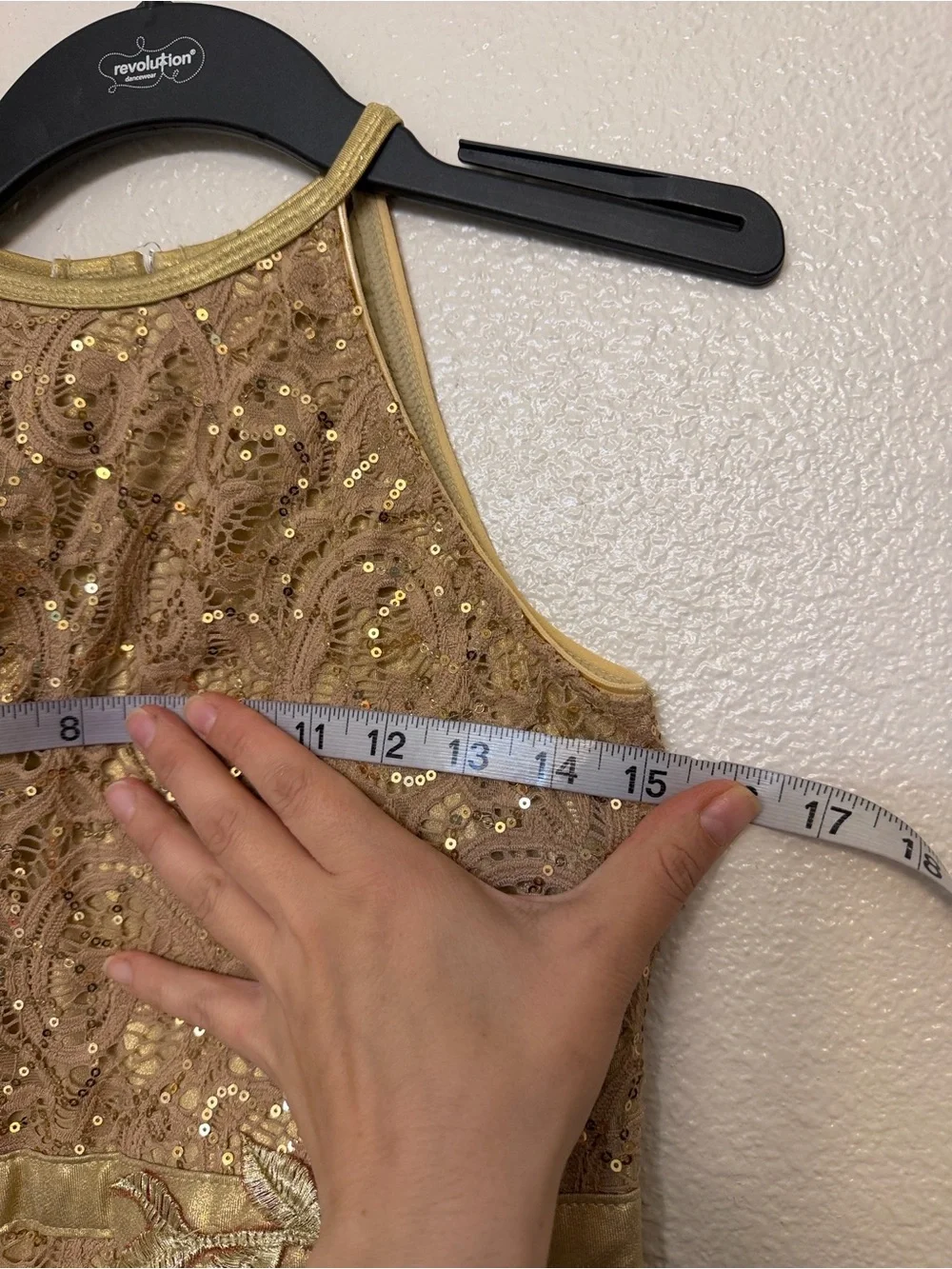 Revolution Dance Costume lyrical blush beige gold lace JUST A MEMORY RC19699 XLC